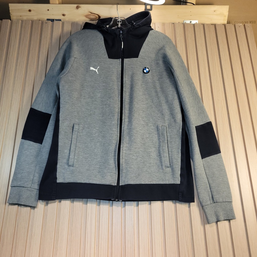 Puma BMW Motorsport Hoodie Men Large Grey Navy Blue Good Zip Up 575249-03